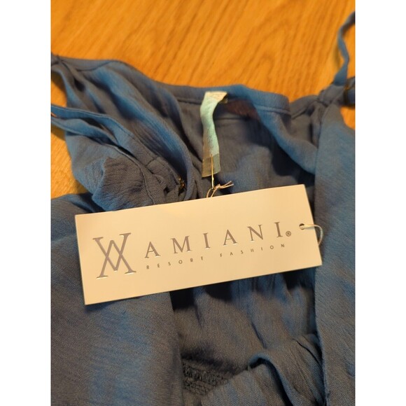 Amiani Crop Top Tank Size Medium Blue Ruffle Trim Summer Beach Vacation V Neck - Picture 6 of 9